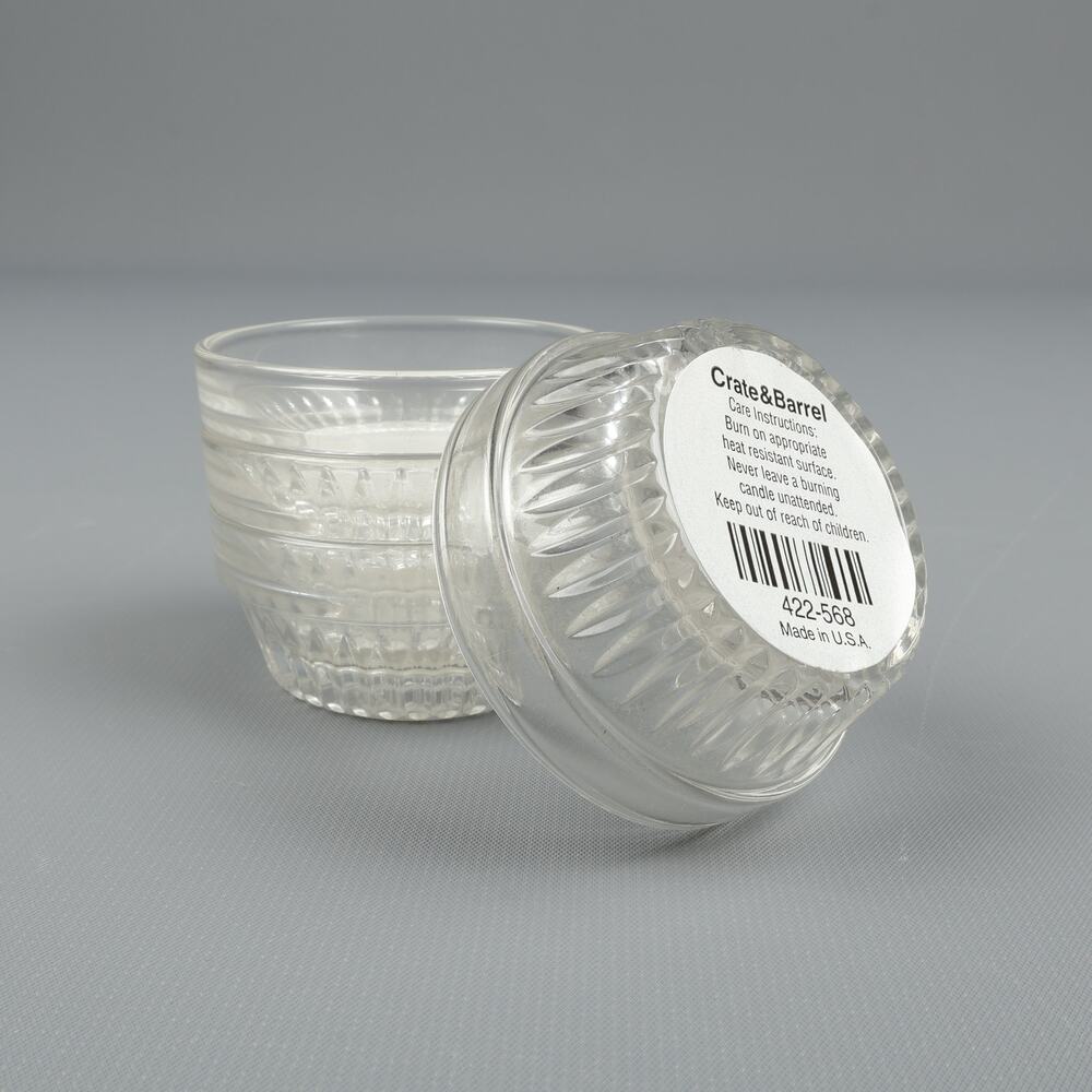 Lot of 4 Crate and Barrel Tea Light Clear Glass Candle Holders